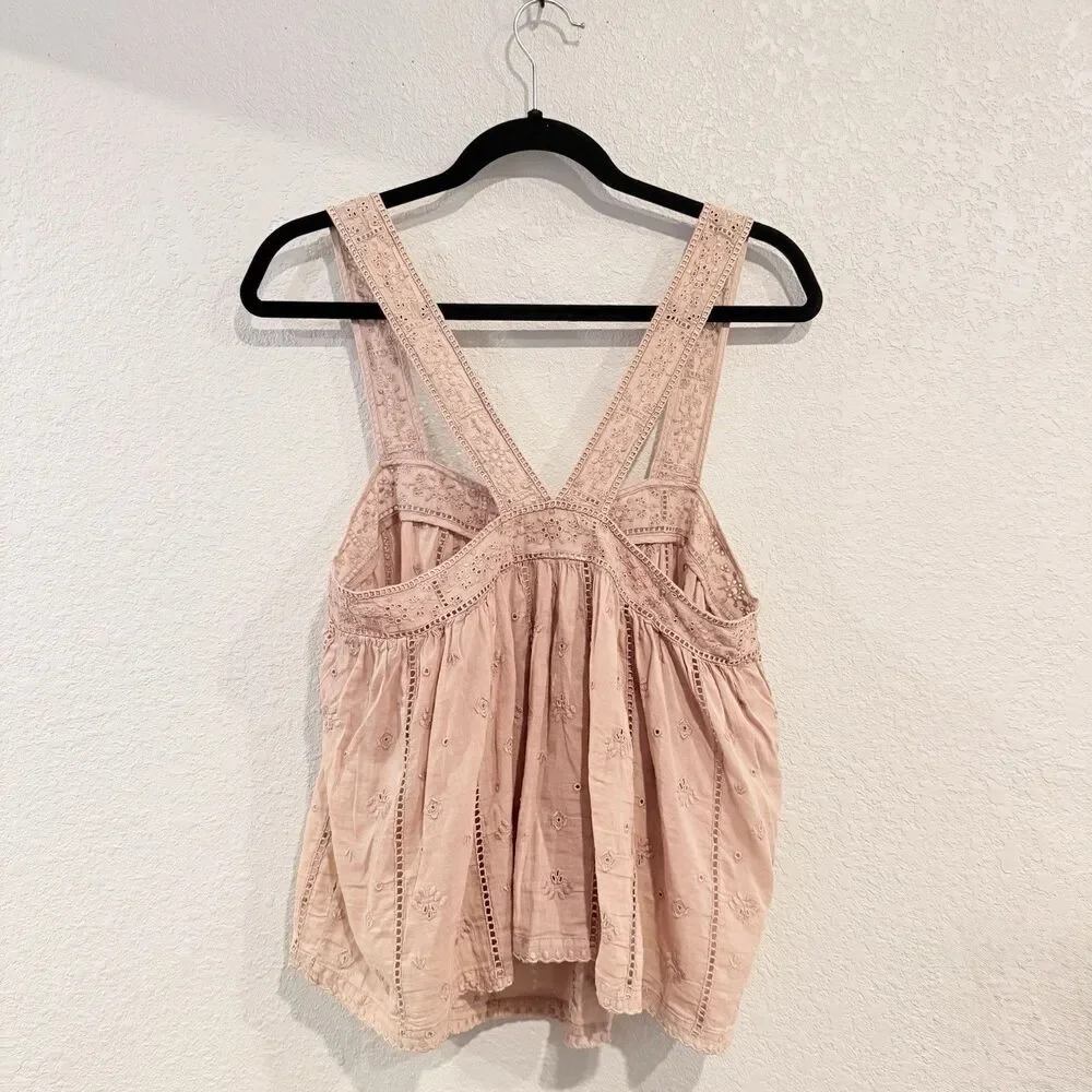 Unsubscribed Pink Eyelet Cami Tank Top Sleeveless Cotton Boho Casual Festival - Picture 2 of 8